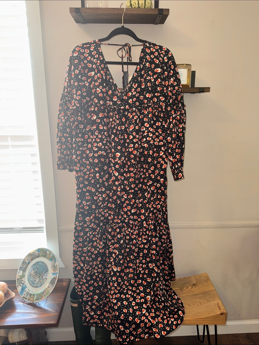 Who What Wear Black High-Low Floral Tiered Midi Dress Size XL